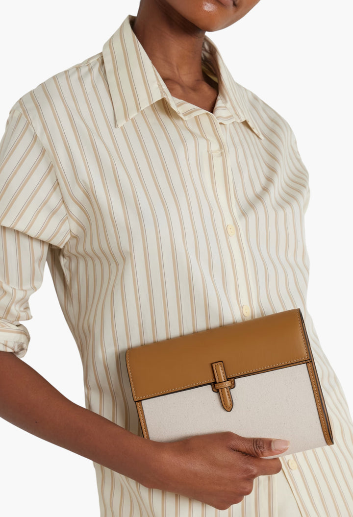 Camel - Canvas And Leather Clutch - GLAM MODA