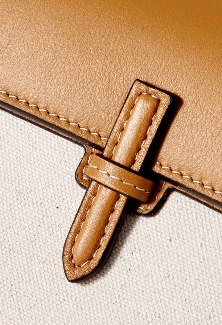 Camel - Canvas And Leather Clutch - GLAM MODA