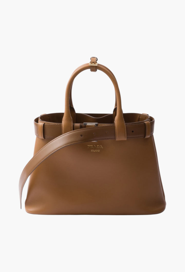 Caramel - Prada Buckle Small Leather Handbag With Belt - GLAM MODA