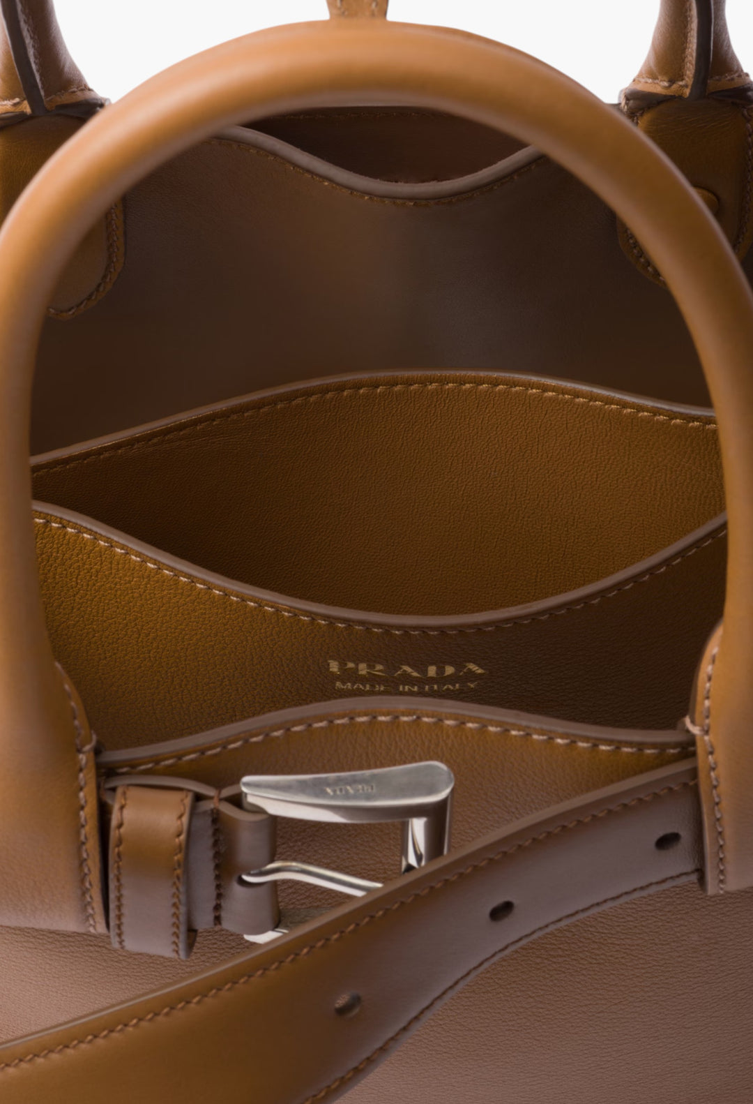 Caramel - Prada Buckle Small Leather Handbag With Belt - GLAM MODA
