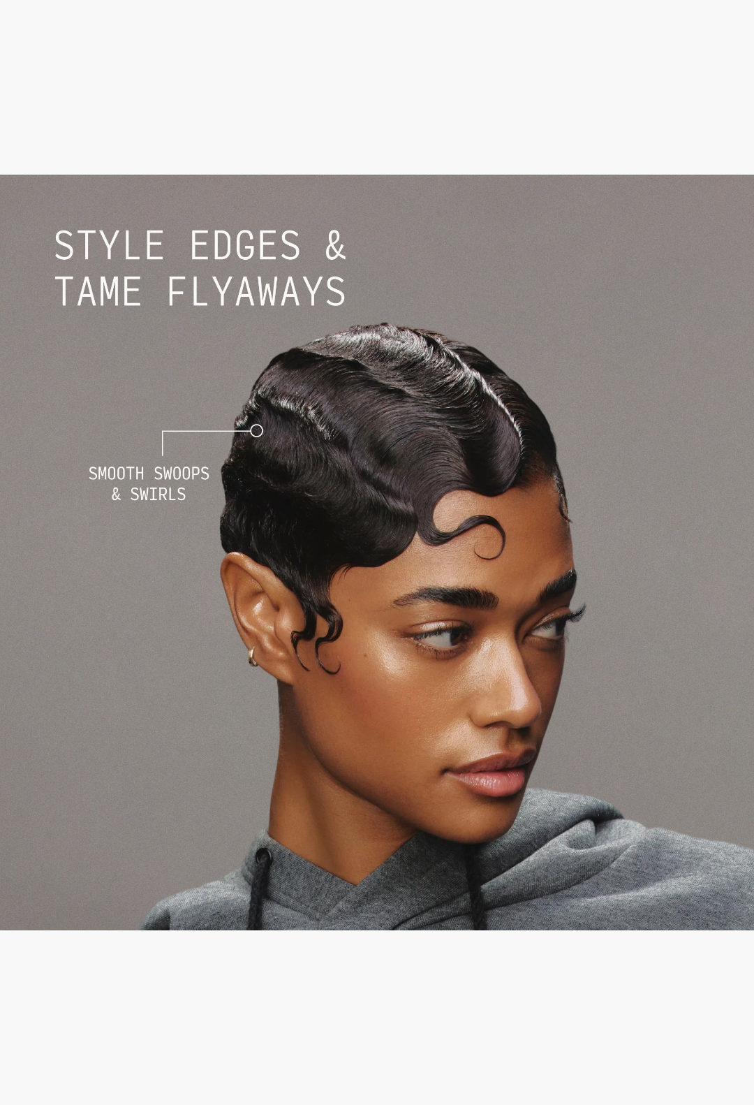 GLAM MODA Edge Brush used to style sleek, sculpted finger waves on a model with short dark hair