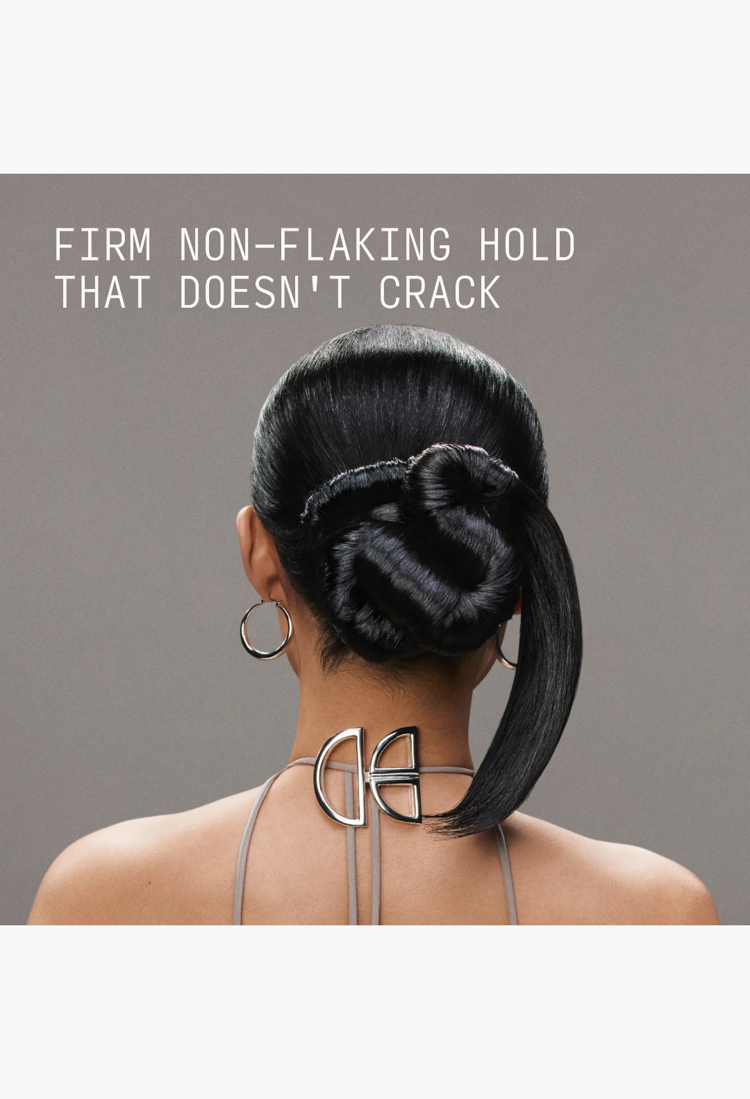 GLAM MODA Strong Hold Gel used to create a sleek, sculpted low bun hairstyle with high-shine, frizz-free finish.