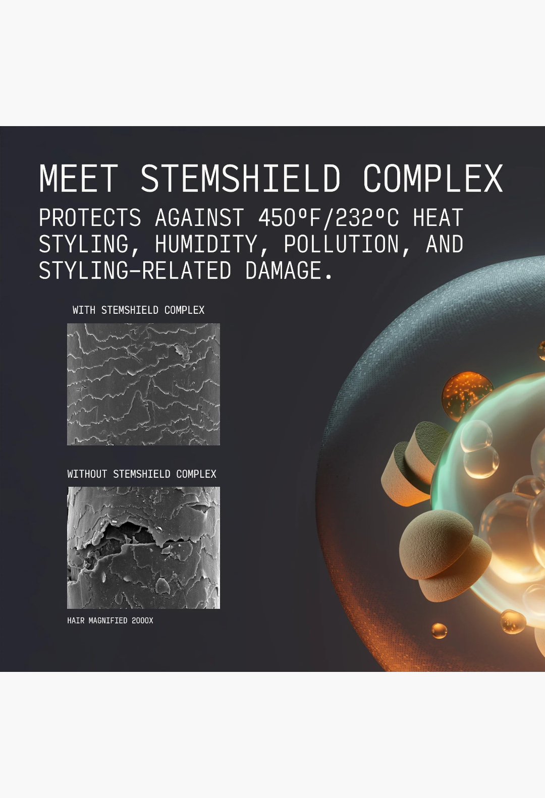 GLAM MODA Wrap & Set Foam featuring StemShield Complex technology, represented by a protective glowing orb graphic.