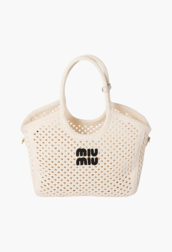 Chalk White/Black - IVY Cotton Mesh Tote Bag