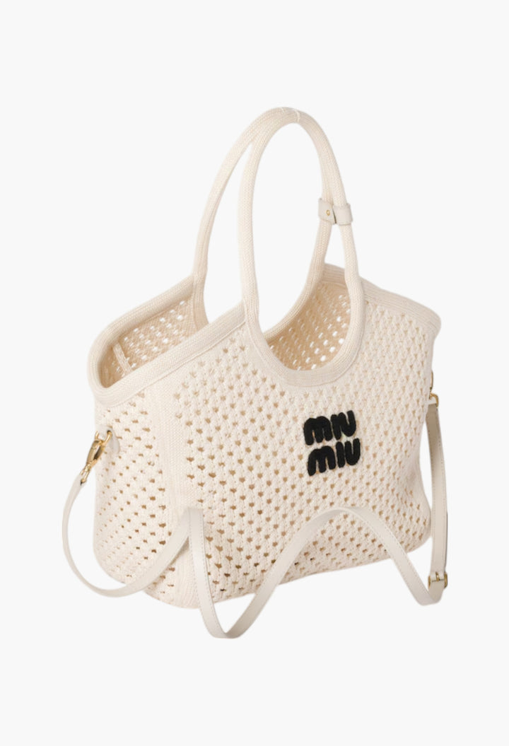 Chalk White/Black - IVY Cotton Mesh Tote Bag - GLAM MODA