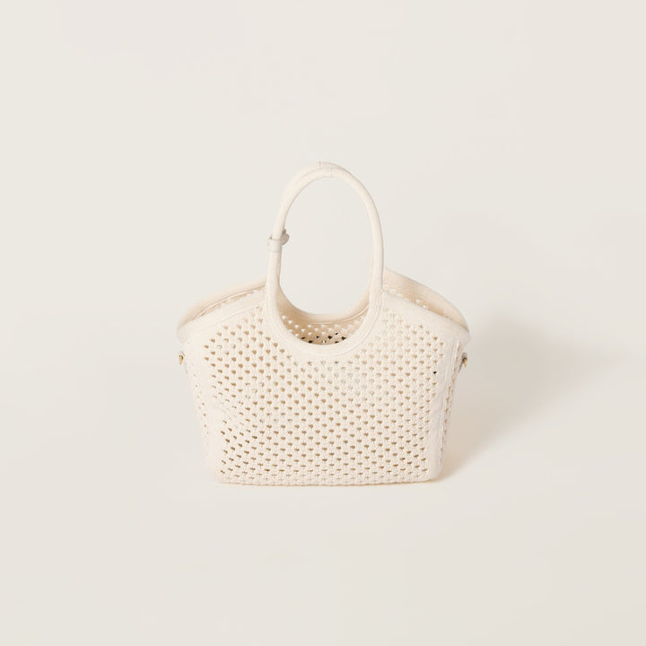 Chalk White/Black - IVY Cotton Mesh Tote Bag - GLAM MODA