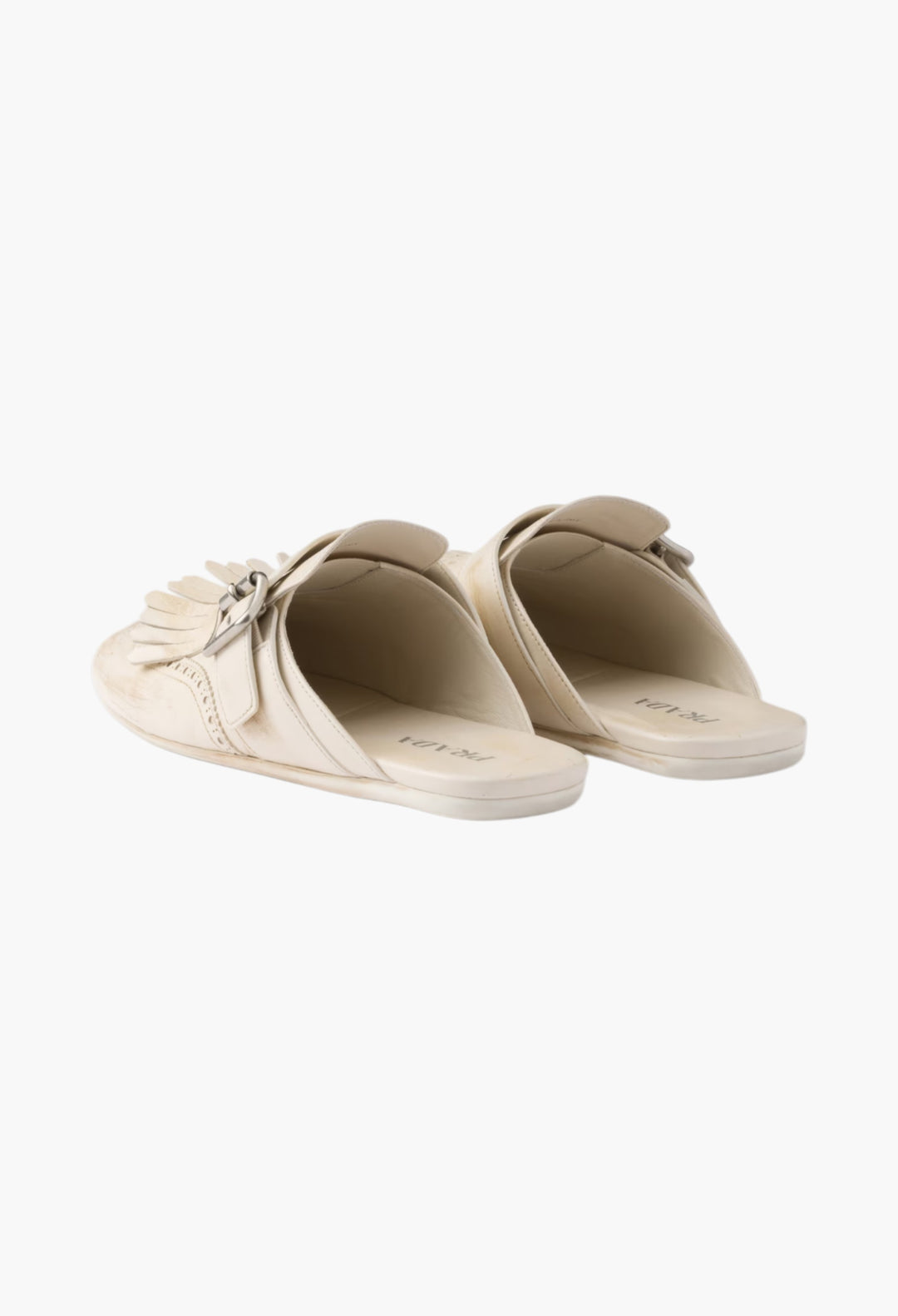 Chalk White - Shuffle Fringed Leather Mules - GLAM MODA