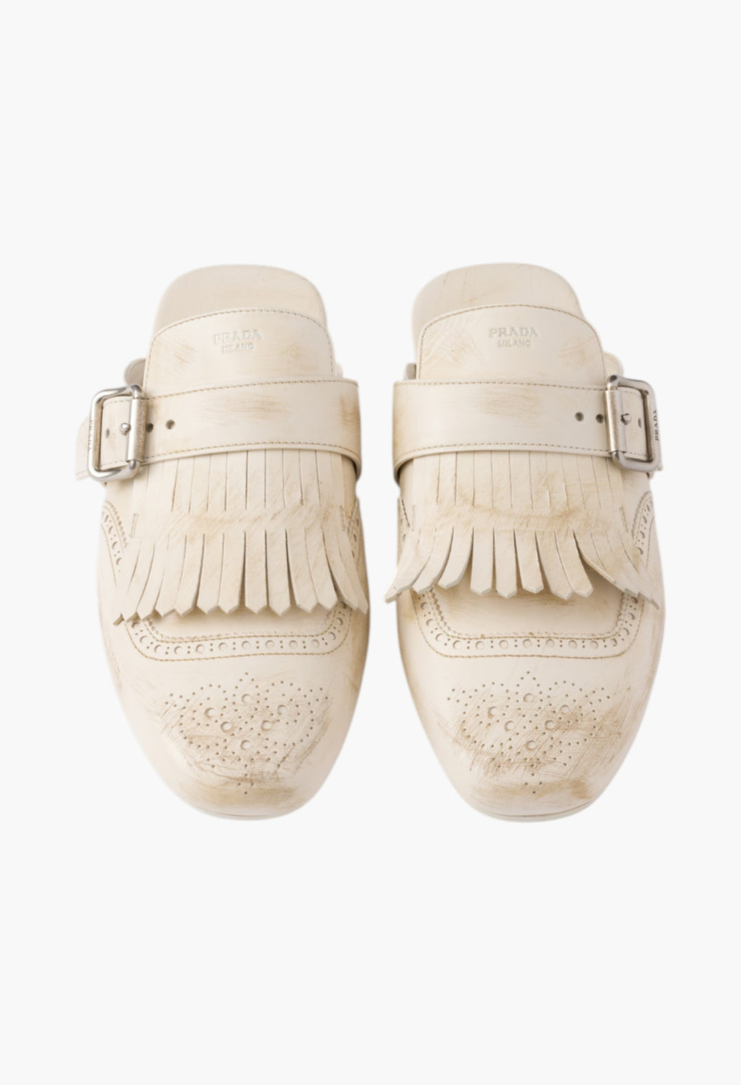 Chalk White - Shuffle Fringed Leather Mules - GLAM MODA