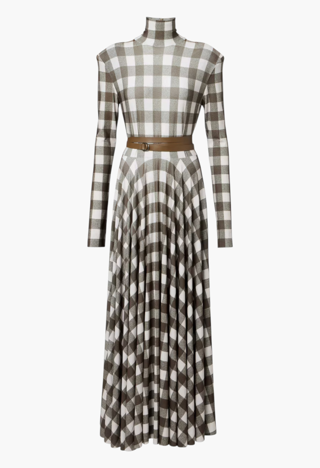 Checked Turtleneck Jersey Midi Dress - GLAM MODA