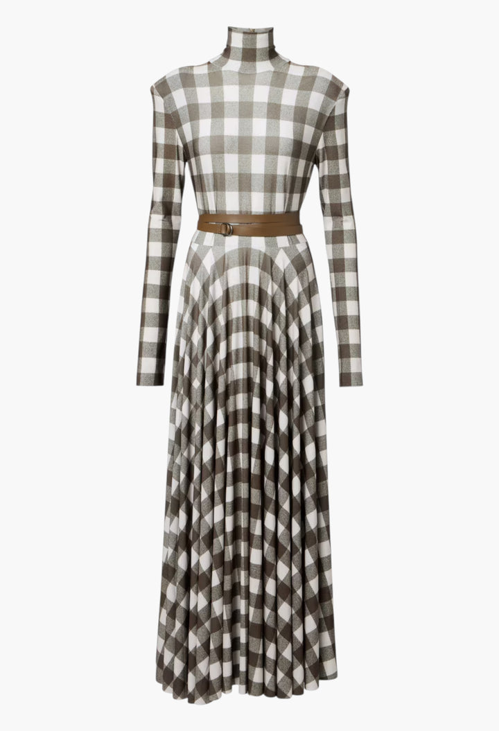 Checked Turtleneck Jersey Midi Dress - GLAM MODA
