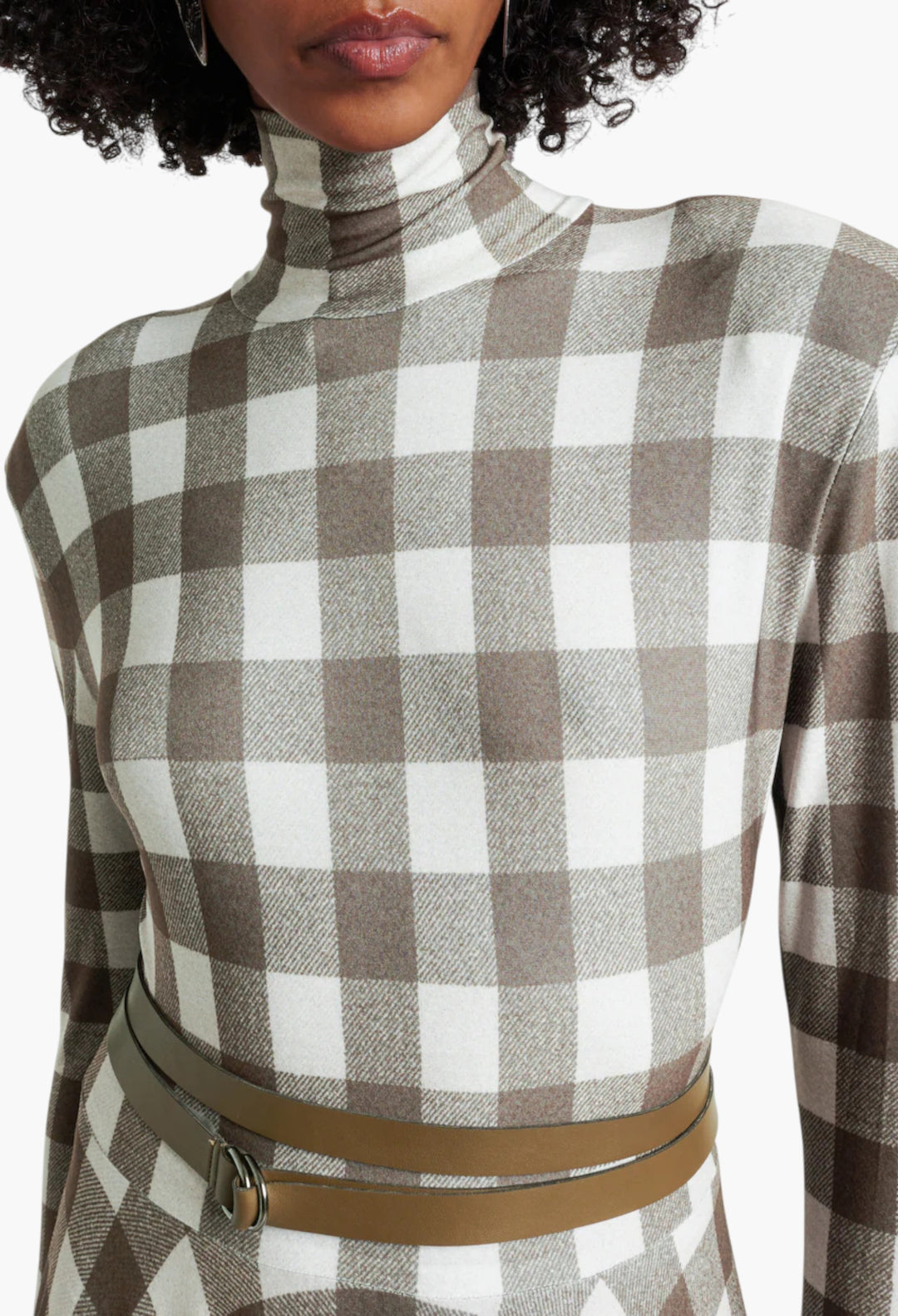 Checked Turtleneck Jersey Midi Dress - GLAM MODA