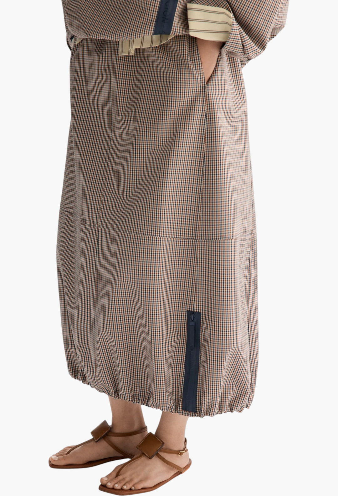 Chequered Technical Cotton Balloon-Fit Skirt - GLAM MODA