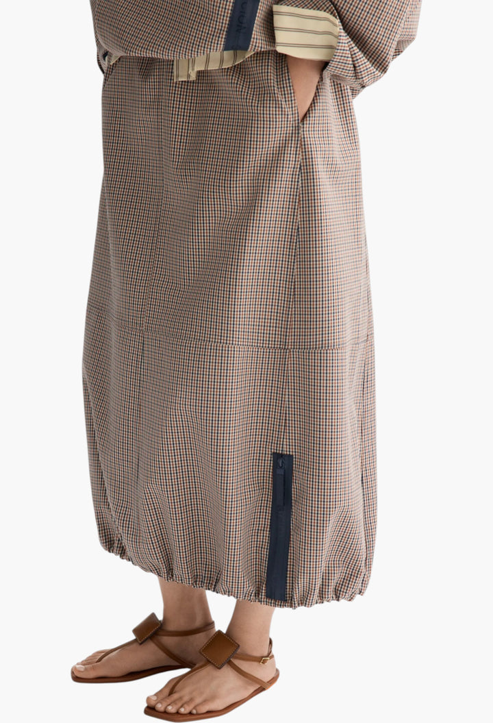 Chequered Technical Cotton Balloon-Fit Skirt - GLAM MODA