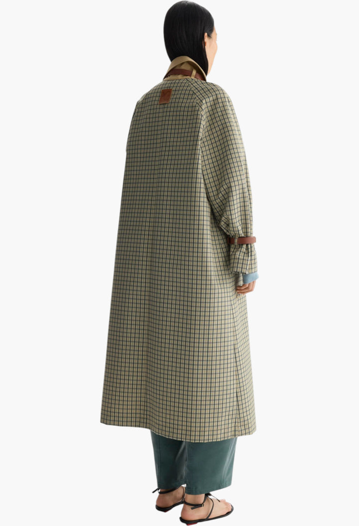 Chequered Technical Cotton Straight-Fit Trench Coat - GLAM MODA