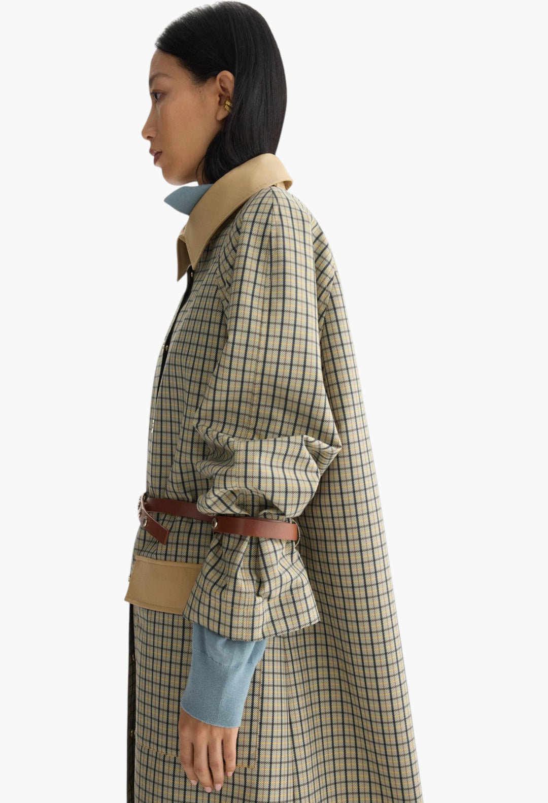 Chequered Technical Cotton Straight-Fit Trench Coat - GLAM MODA