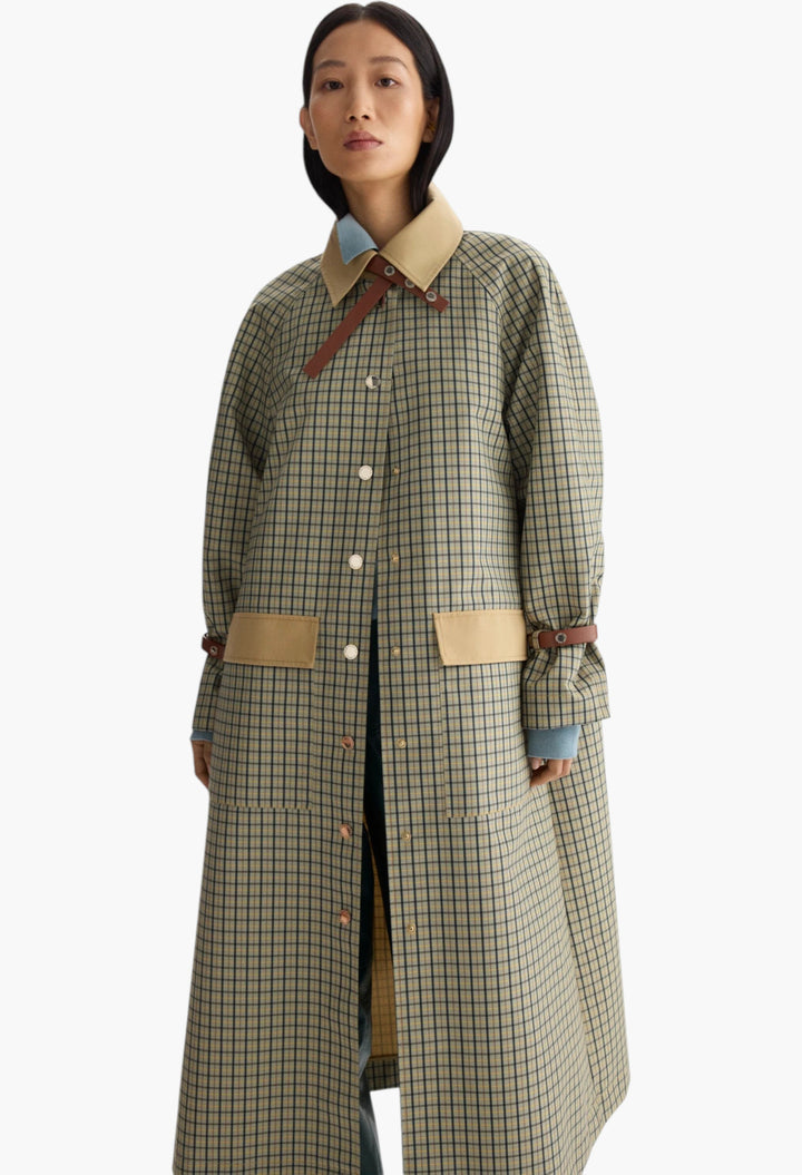 Chequered Technical Cotton Straight-Fit Trench Coat - GLAM MODA