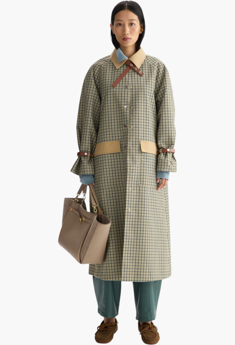 Chequered Technical Cotton Straight-Fit Trench Coat - GLAM MODA