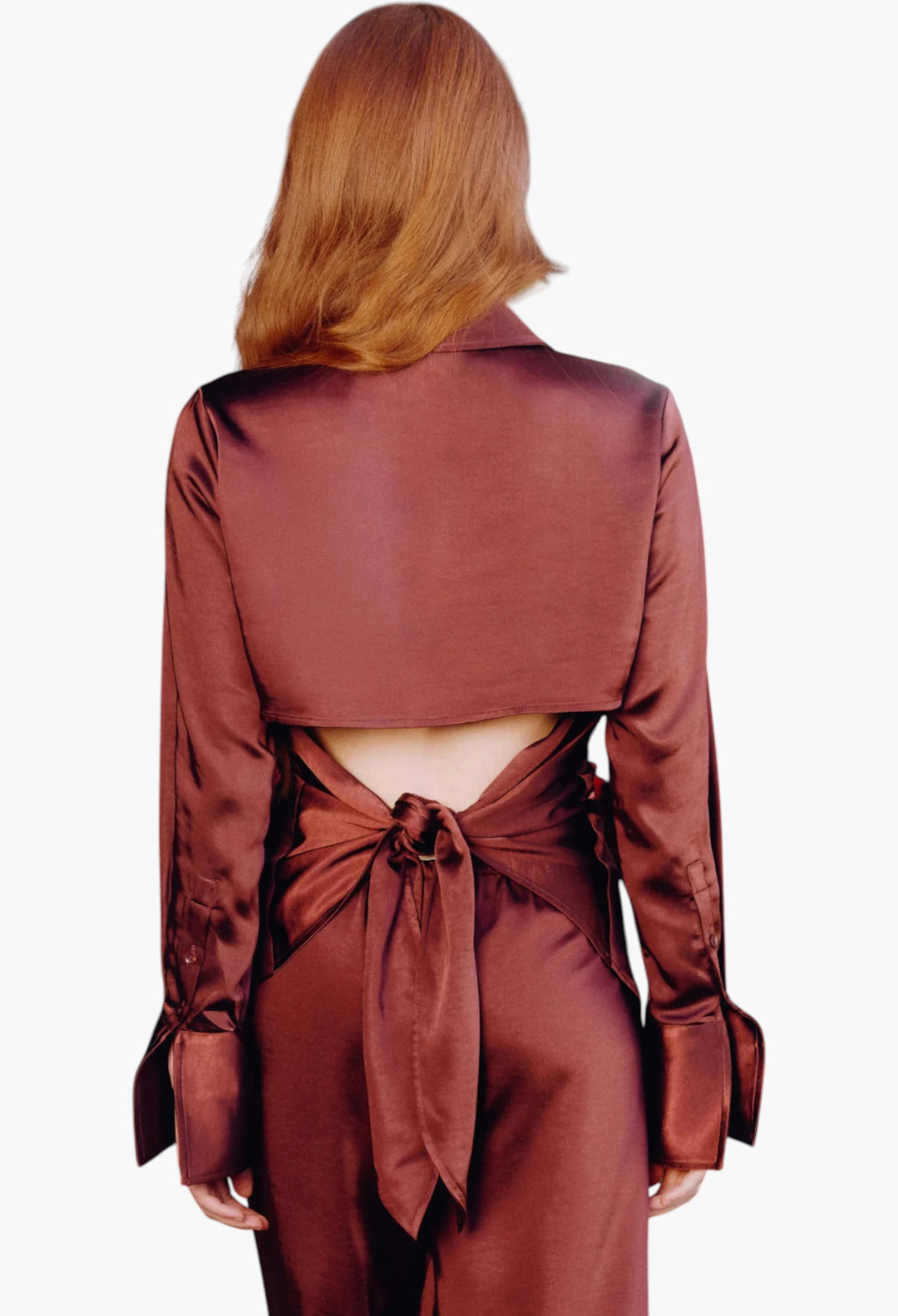 Choco Brown - Loch Satin Button Up - GLAM MODA