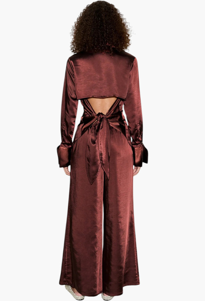 Choco Brown - Loch Satin Button Up - GLAM MODA