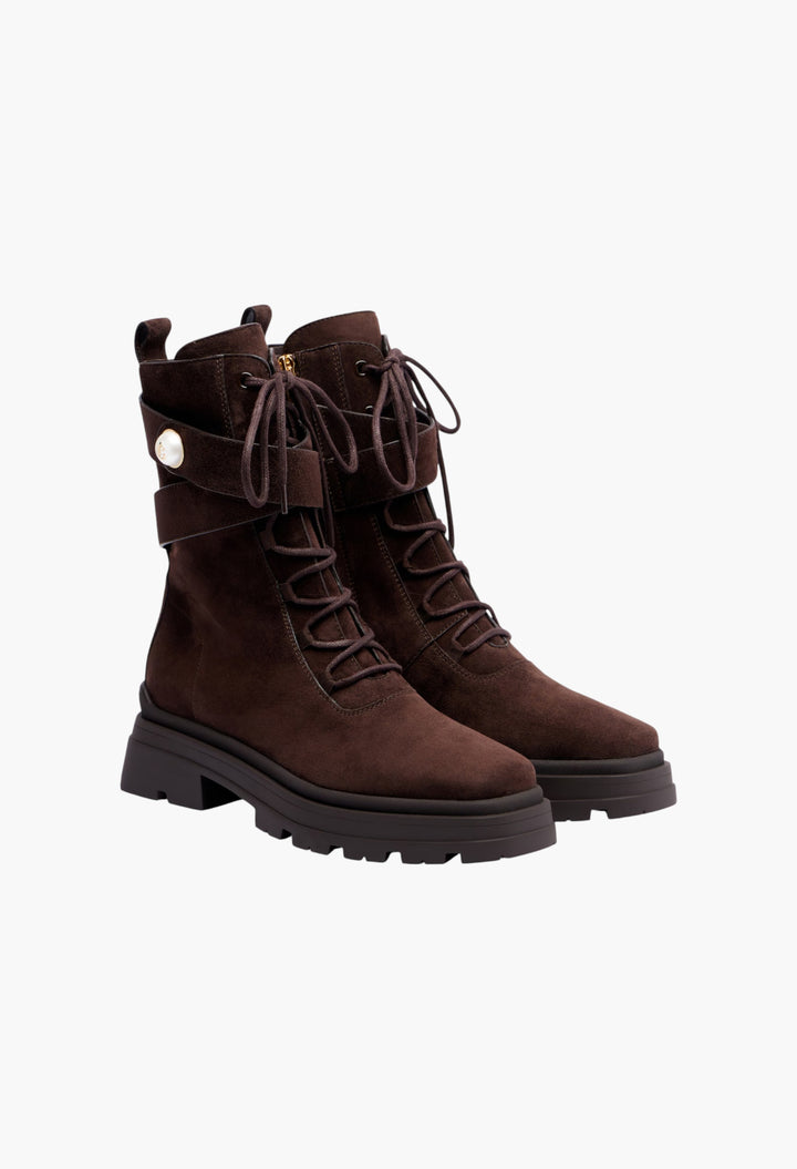 Chocolate - Noemi 45 Suede Combat Boots - GLAM MODA