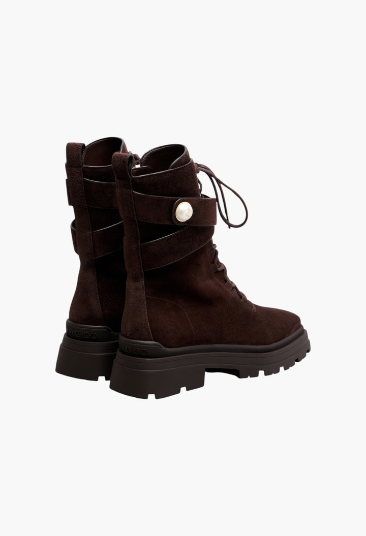 Chocolate - Noemi 45 Suede Combat Boots - GLAM MODA