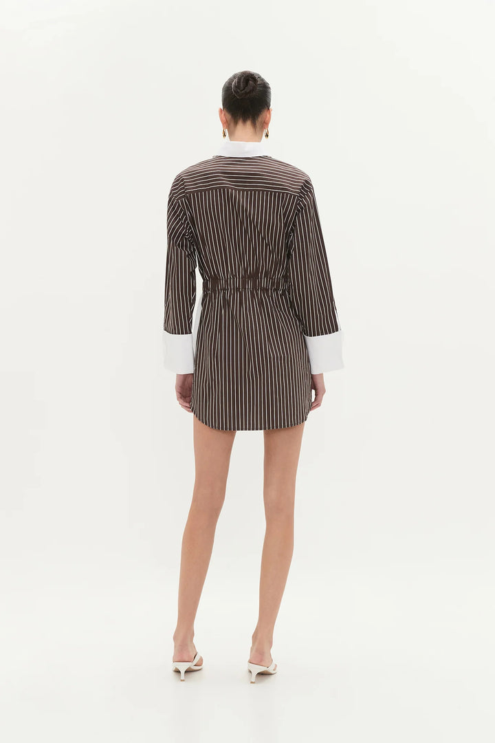 Chocolate stripe - Palmer Striped Shirt Dress - GLAM MODA