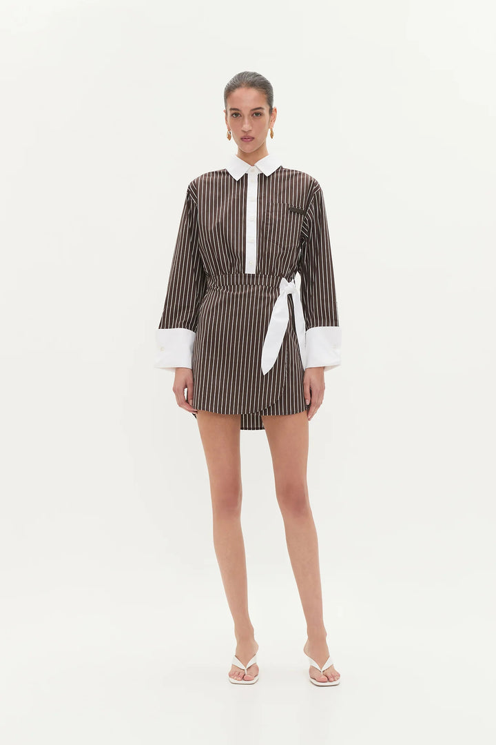 Chocolate stripe - Palmer Striped Shirt Dress - GLAM MODA