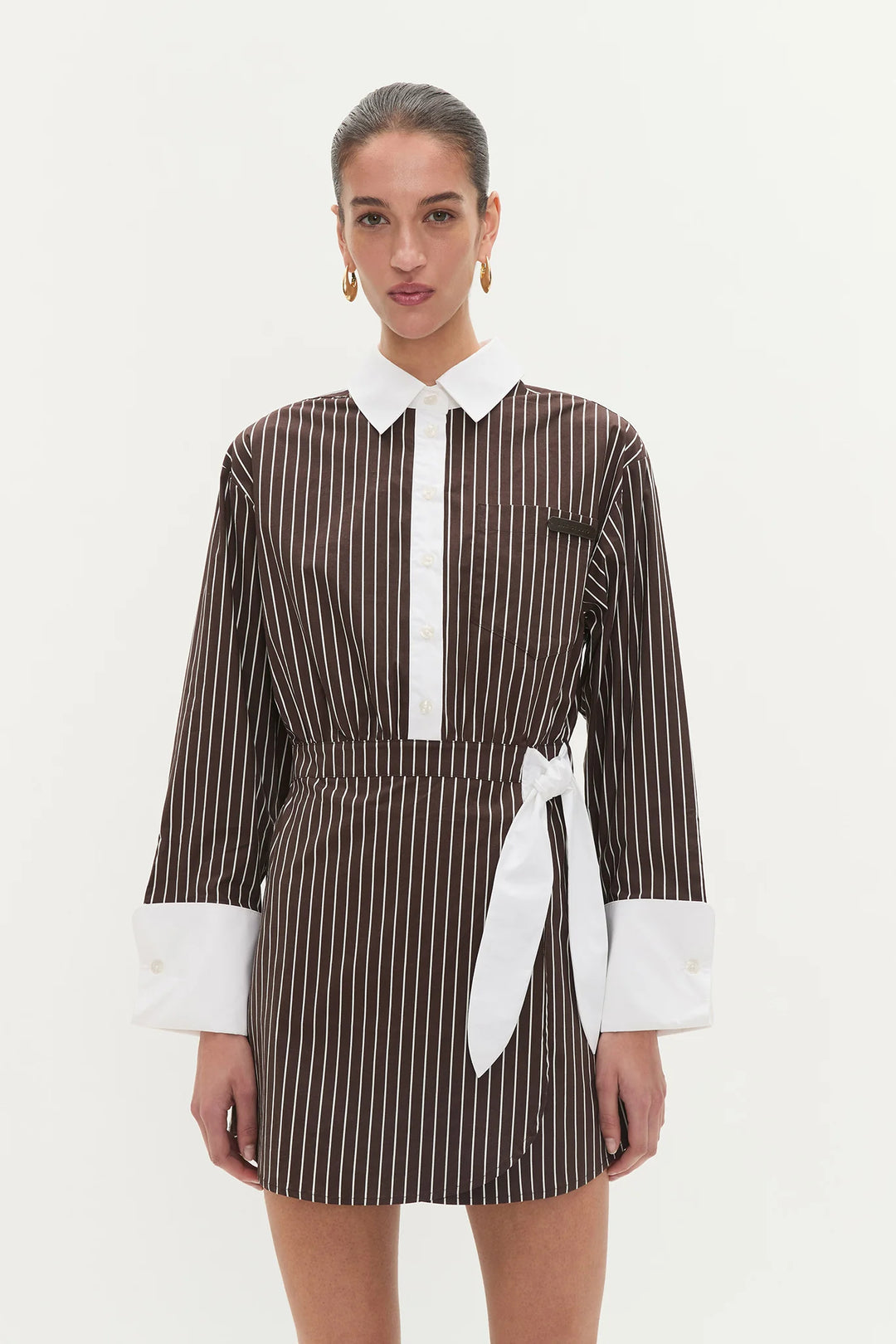 Chocolate stripe - Palmer Striped Shirt Dress - GLAM MODA