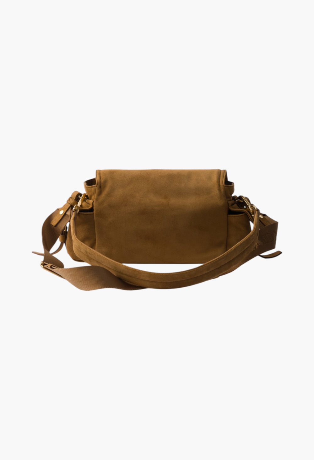 Cinnamon - Prada Explore Medium Suede Shoulder Bag With Flap - GLAM MODA