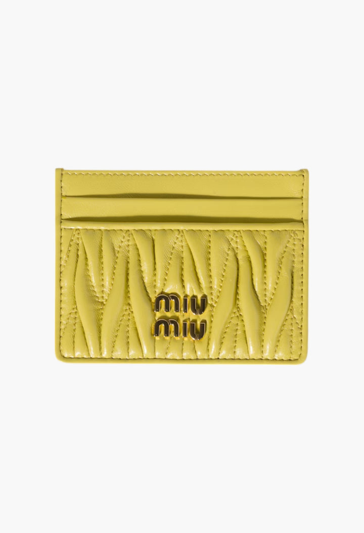 Citron Yellow - Matelassé Nappa Leather Card Holder - GLAM MODA