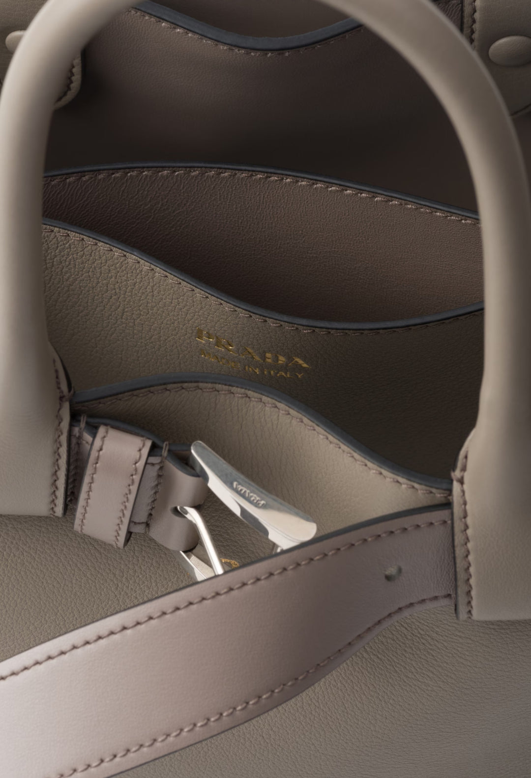 Clay Grey - Prada Buckle Small Leather Handbag With Belt - GLAM MODA