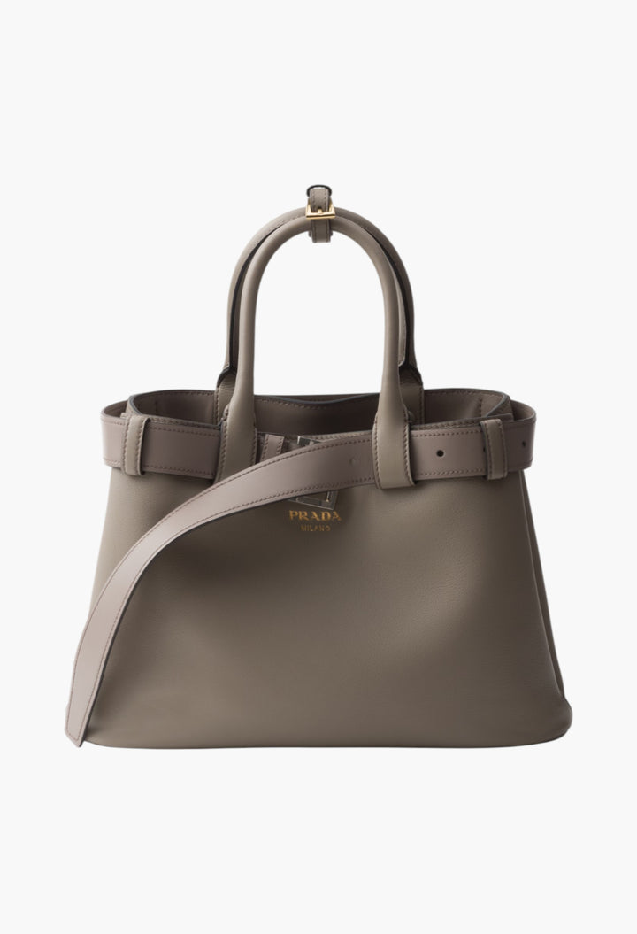 Clay Grey - Prada Buckle Small Leather Handbag With Belt - GLAM MODA