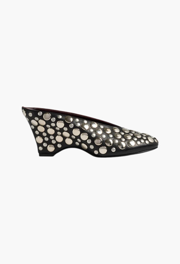 Cloak Wedge - Black Leather with Silver Studs