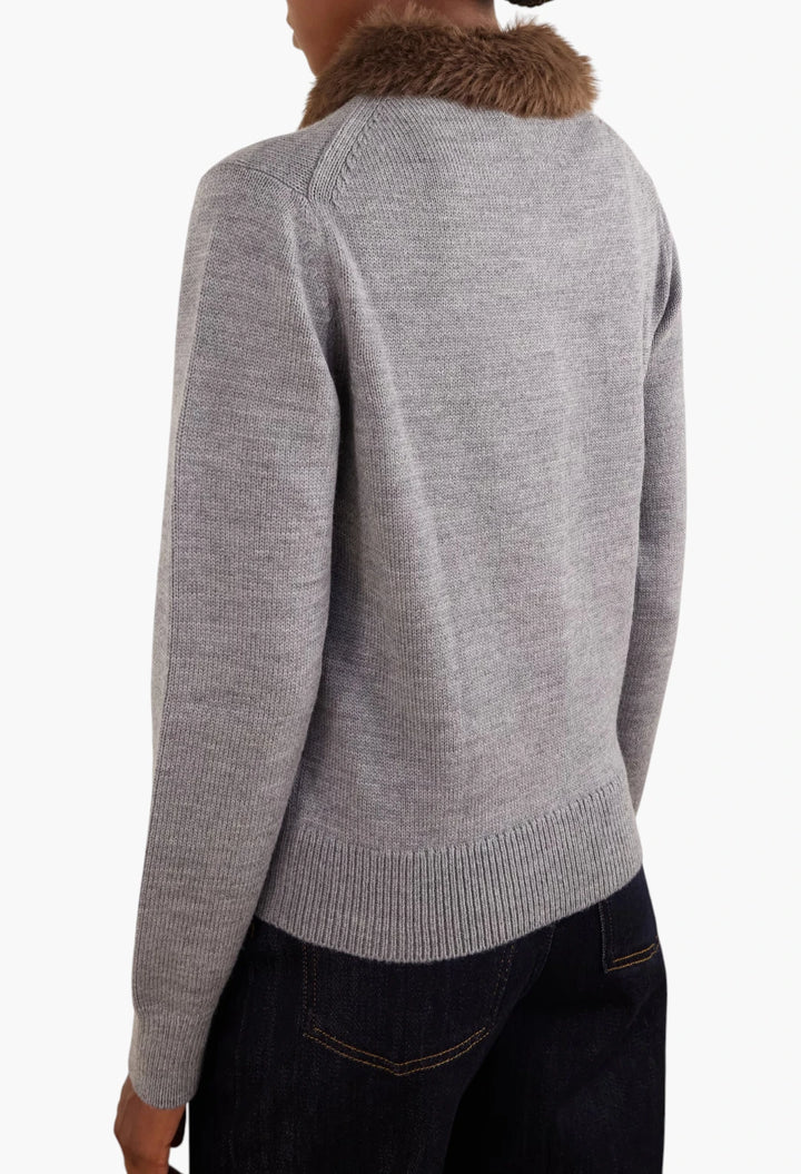 Plush-trimmed logo-embroidered wool cardigan