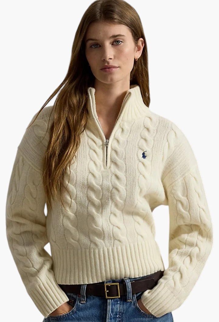 Cable Wool-Cashmere Half-Zip Jumper