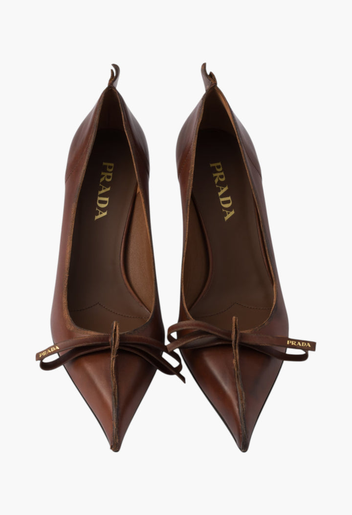 Cocoa Brown - Antiqued Leather Pumps - GLAM MODA