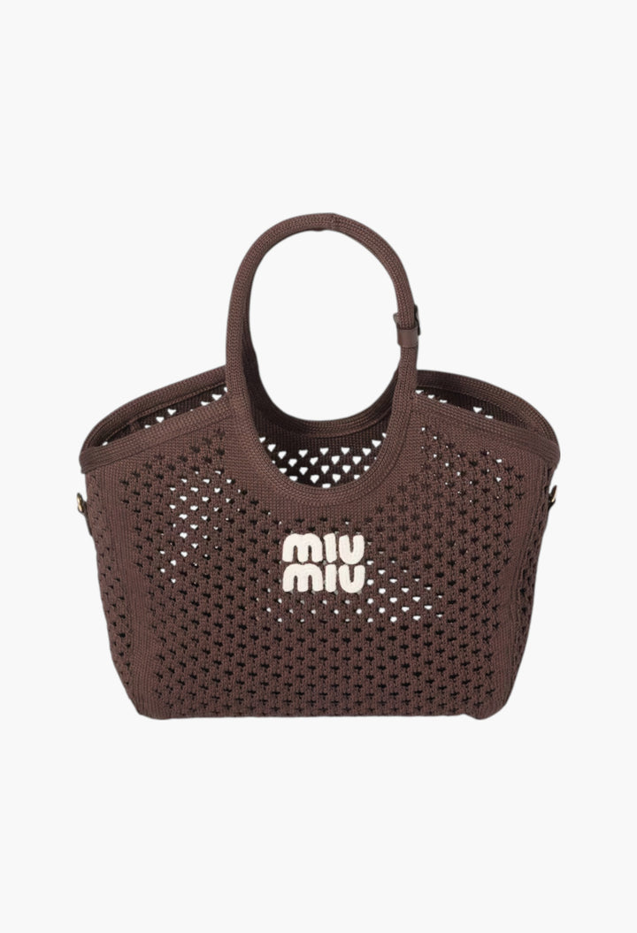 Cocoa/Chalk White - IVY Cotton Mesh Tote Bag - GLAM MODA