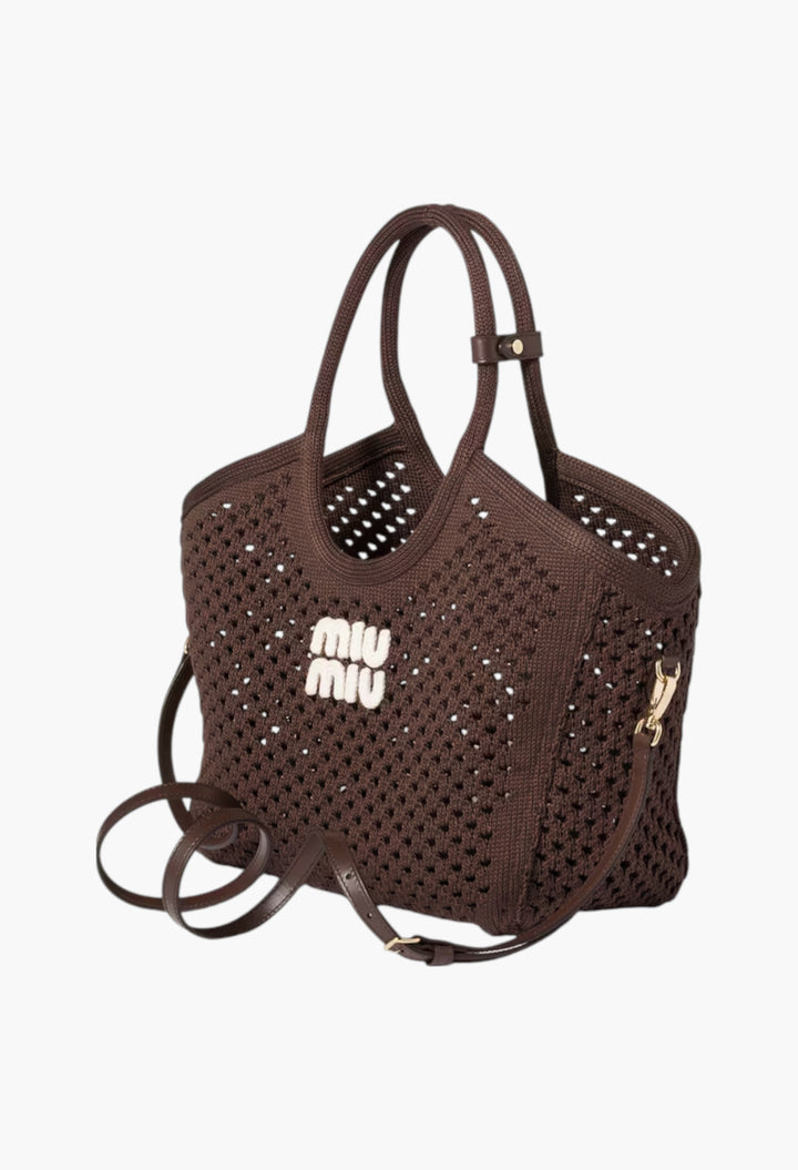 Cocoa/Chalk White - IVY Cotton Mesh Tote Bag - GLAM MODA
