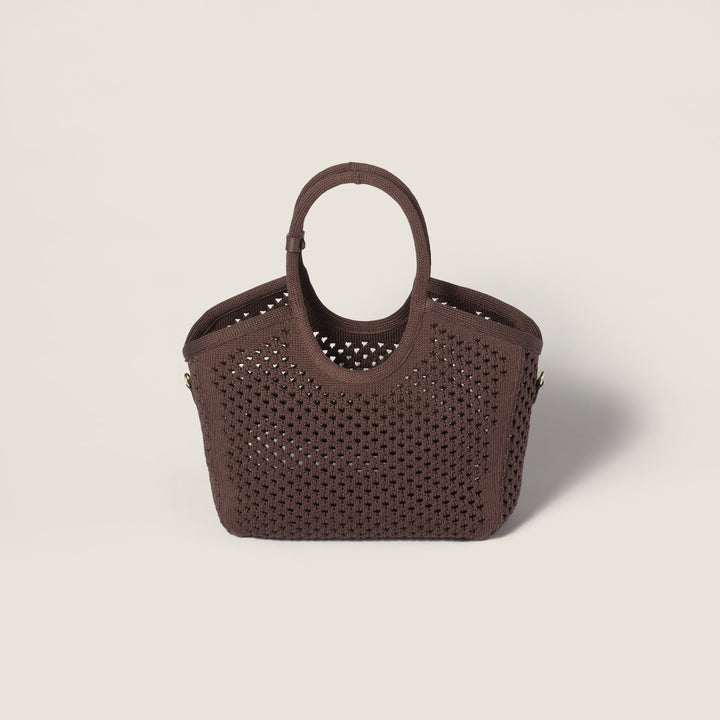 Cocoa/Chalk White - IVY Cotton Mesh Tote Bag - GLAM MODA
