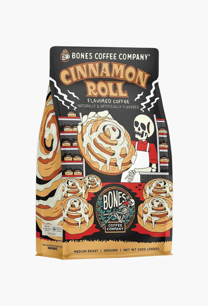 Bones Coffee Company Decaf Cinnamon Roll Decaffeinated Flavored Coffee