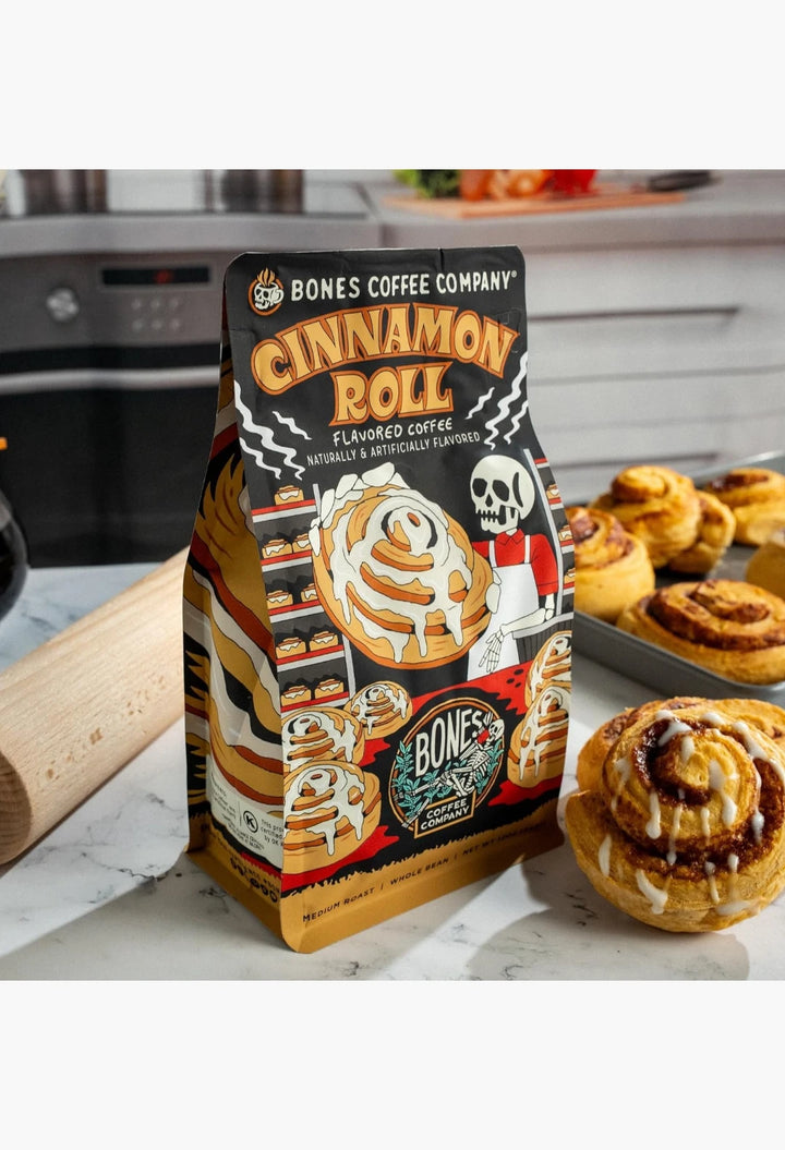 Bones Coffee Company Decaf Cinnamon Roll Decaffeinated Flavored Coffee