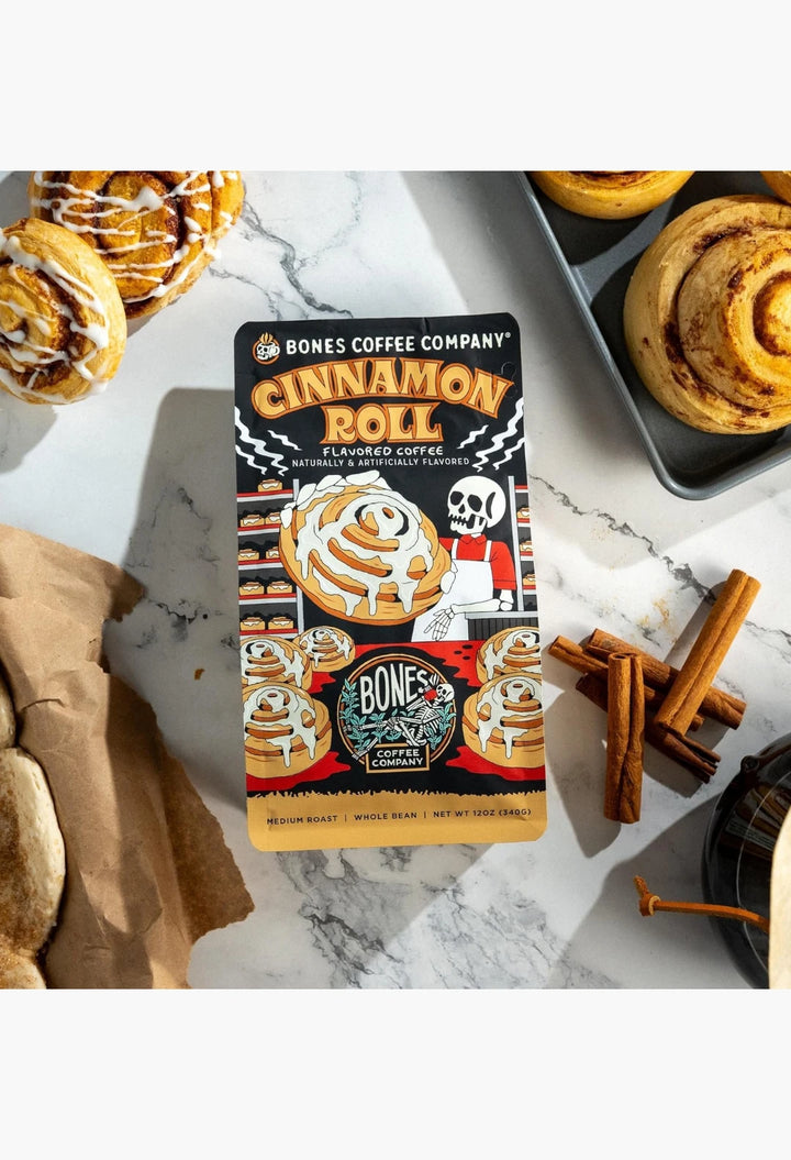 Bones Coffee Company Decaf Cinnamon Roll Decaffeinated Flavored Coffee