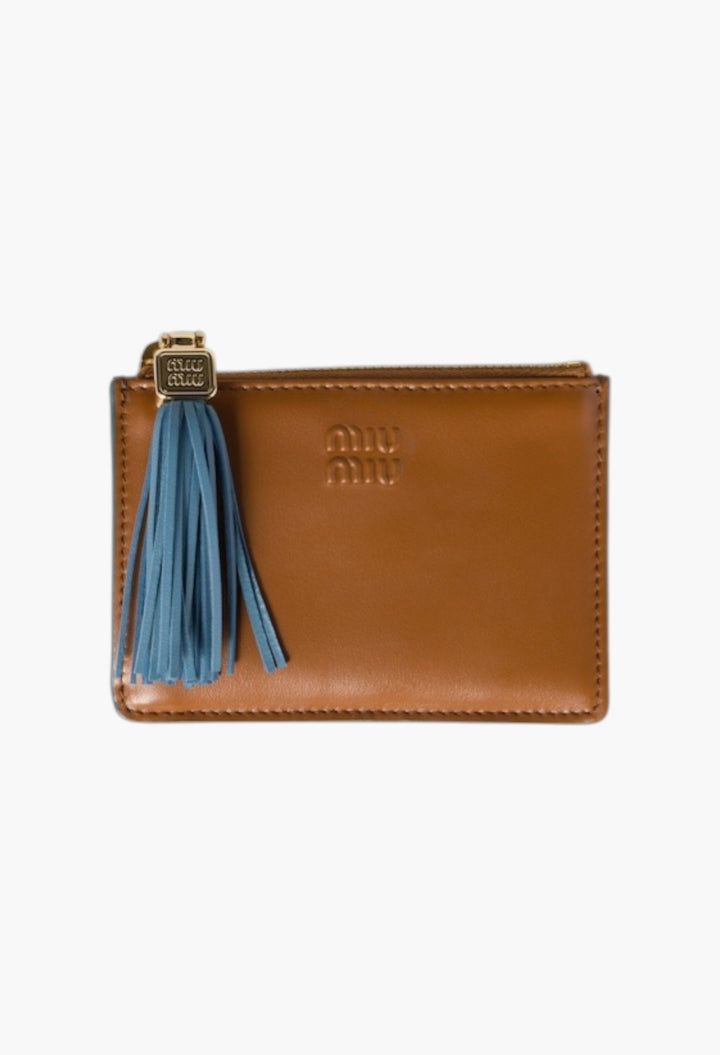 Cognac/Astral Blue - Leather Card Holder - GLAM MODA