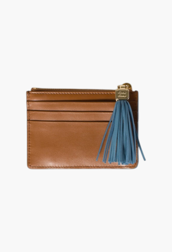 Cognac/Astral Blue - Leather Card Holder - GLAM MODA