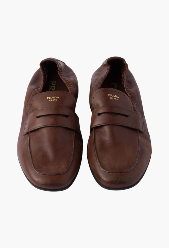 Cognac - Shuffle Antiqued Leather Loafers - GLAM MODA