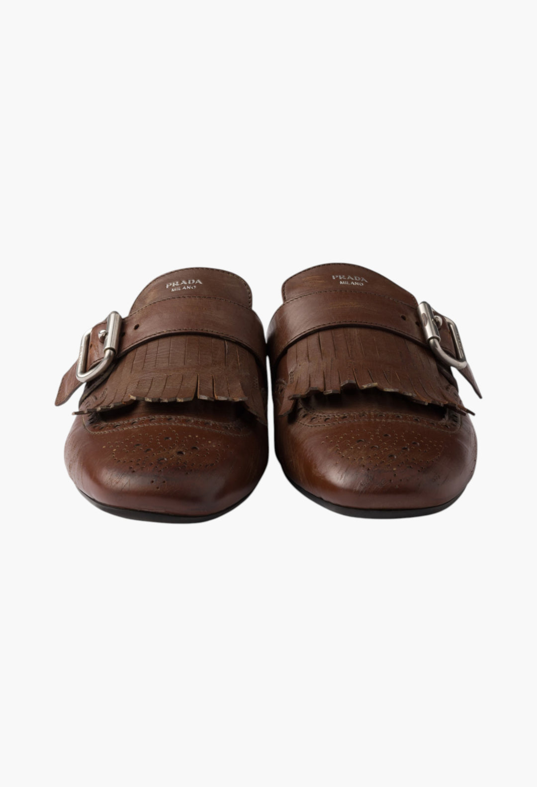Cognac - Shuffle Fringed Leather Mules - GLAM MODA