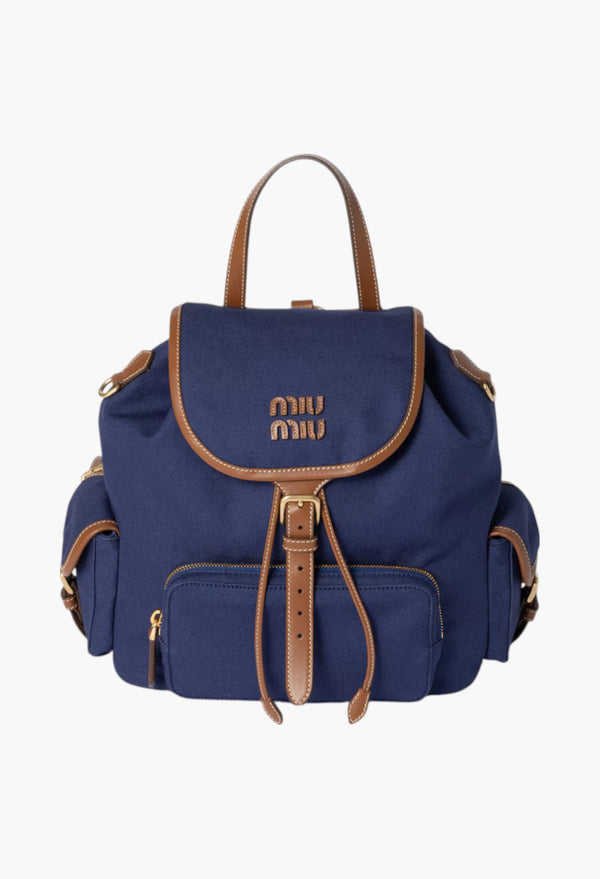 Cornflower Blue/Brandy - Canvas And Leather Backpack