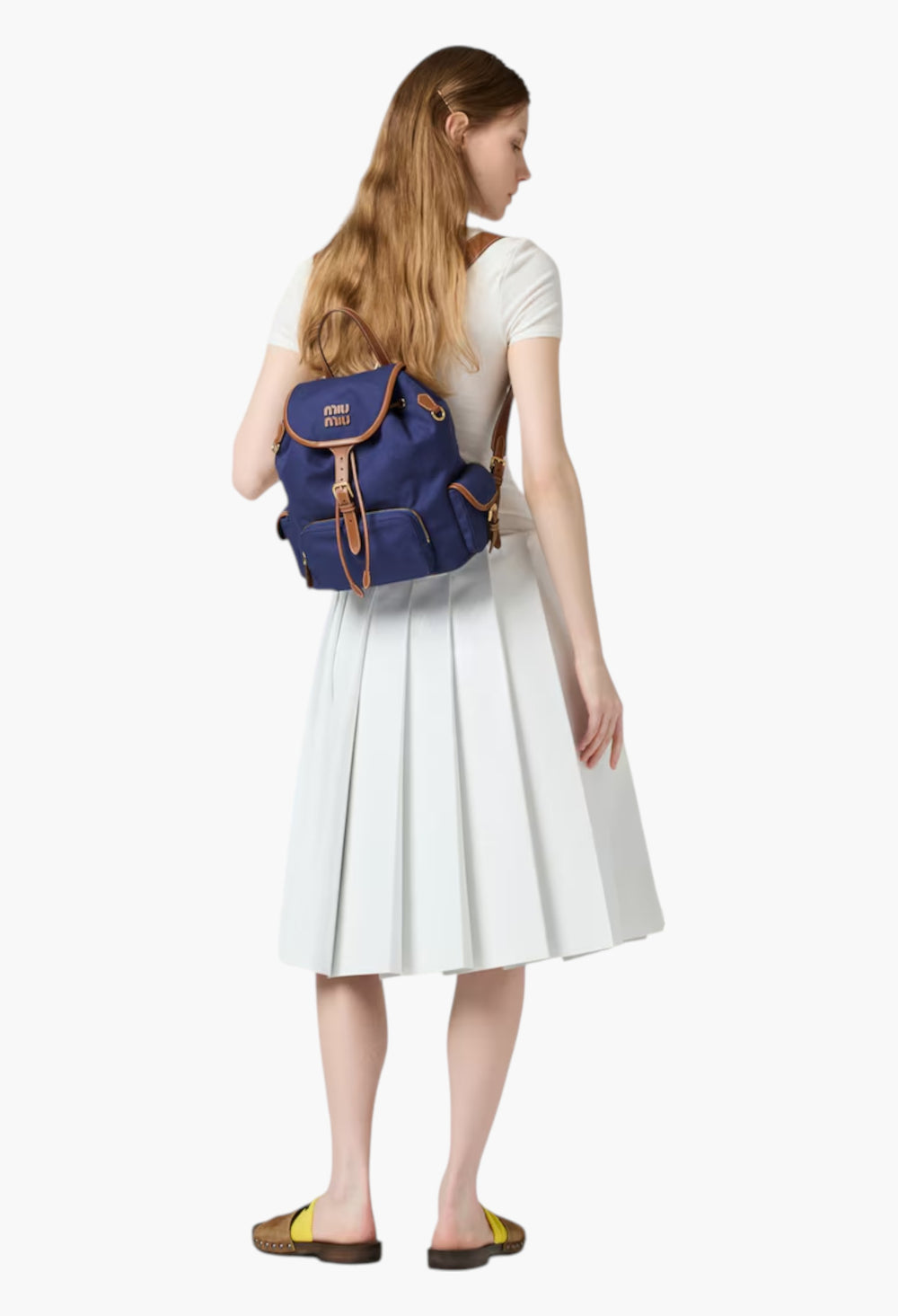 Cornflower Blue/Brandy - Canvas And Leather Backpack - GLAM MODA
