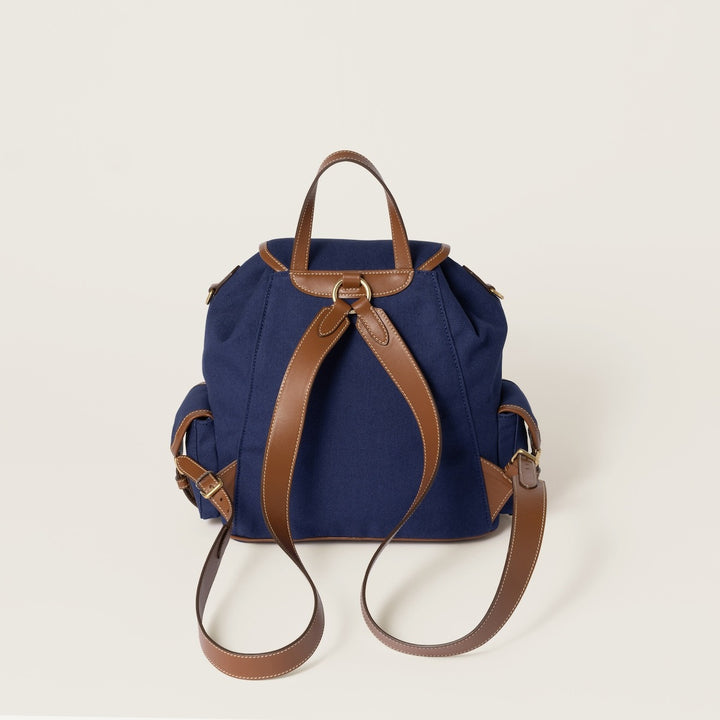 Cornflower Blue/Brandy - Canvas And Leather Backpack - GLAM MODA