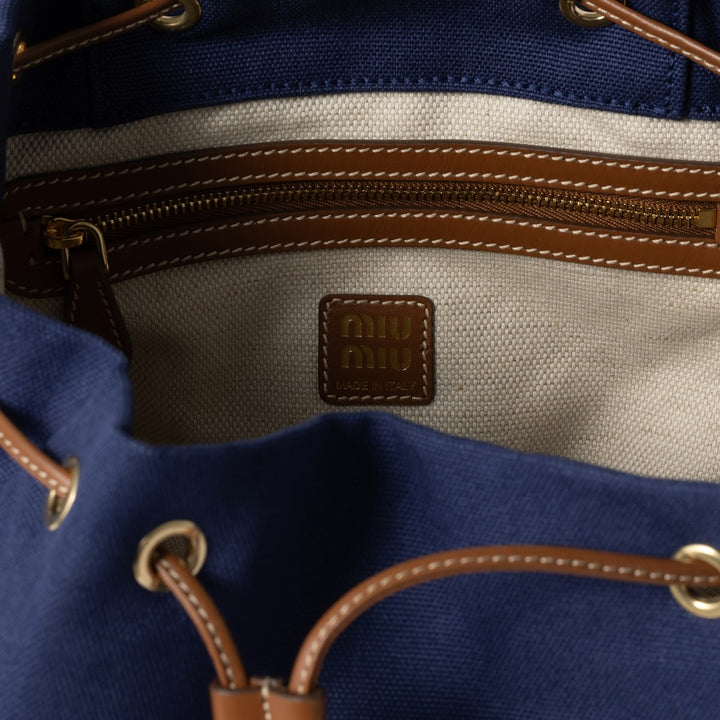Cornflower Blue/Brandy - Canvas And Leather Backpack - GLAM MODA